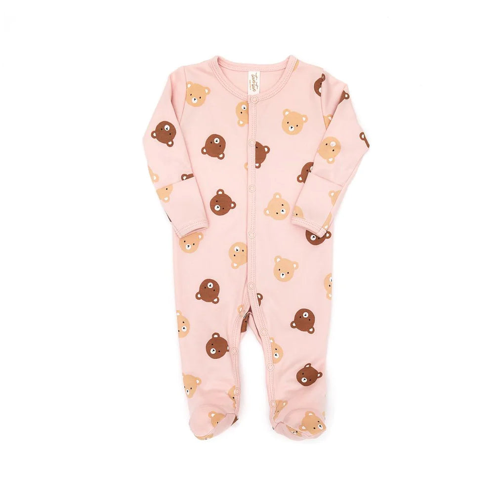 Pima zip footie-Pink bear