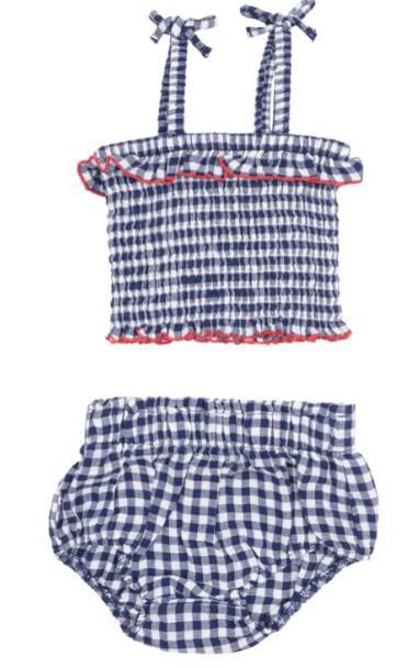 Navy Gingham Ruffle Top and Bloomer