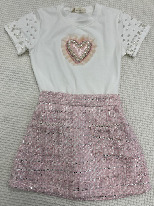 Heart and Tweed Skirt Set