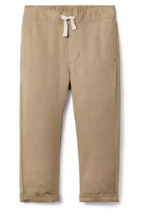 Khaki Linen-Cotton Pull-On Pant