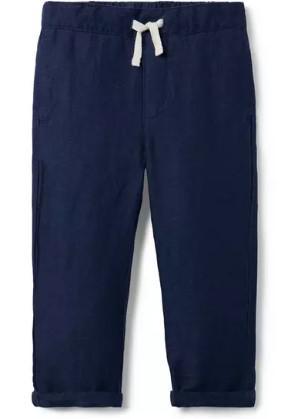 Navy Linen-Cotton Pull-On Pant
