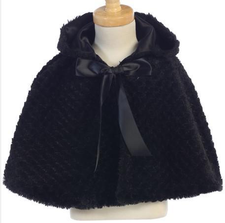 Faux fur hooded cape black