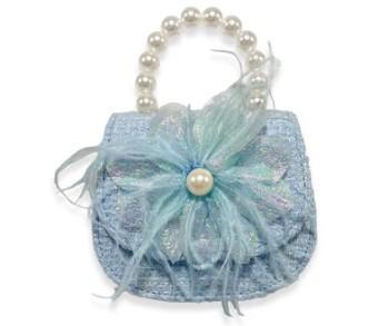Blue Feather Floral Tweed Purse