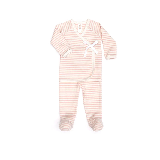 Pima Kimono Set- shell pink stripe