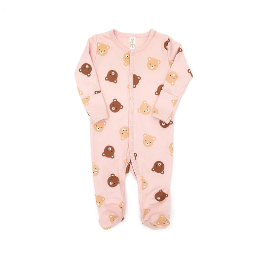 Pima zip footie-Pink bear