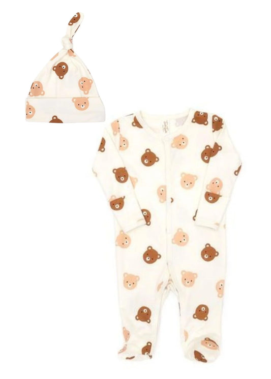 Pima zip footie-natural bears